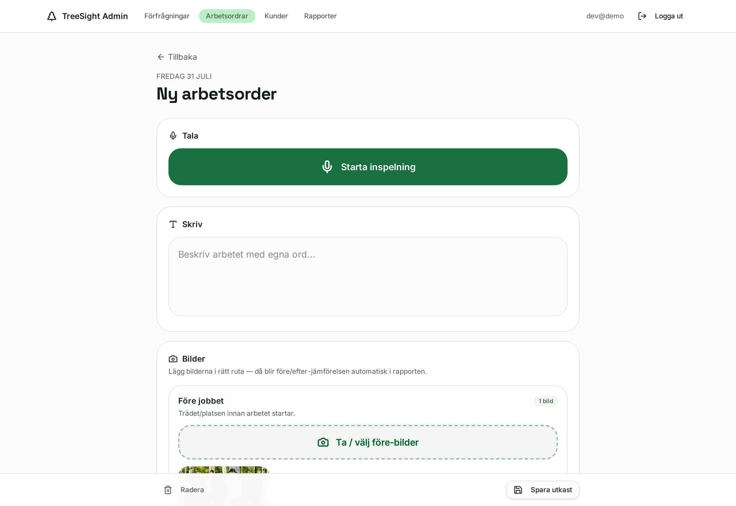 Ny arbetsorder i mobilen